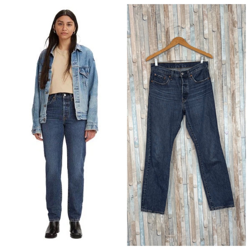 Levis 501 Original High Rise 100% Cotton Straight Leg‎ Jeans Dark Button Fly 27